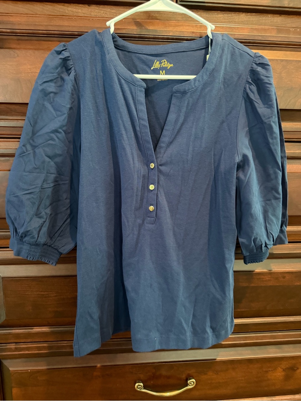 Lilly Pulitzer Navy Puff-Sleeve Button Henley